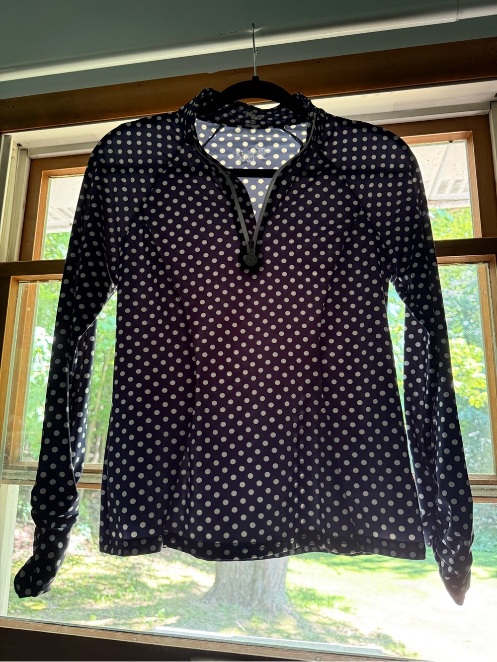 Tzu Tzu Navy and White Polka Dot Half-Zip Pullover
